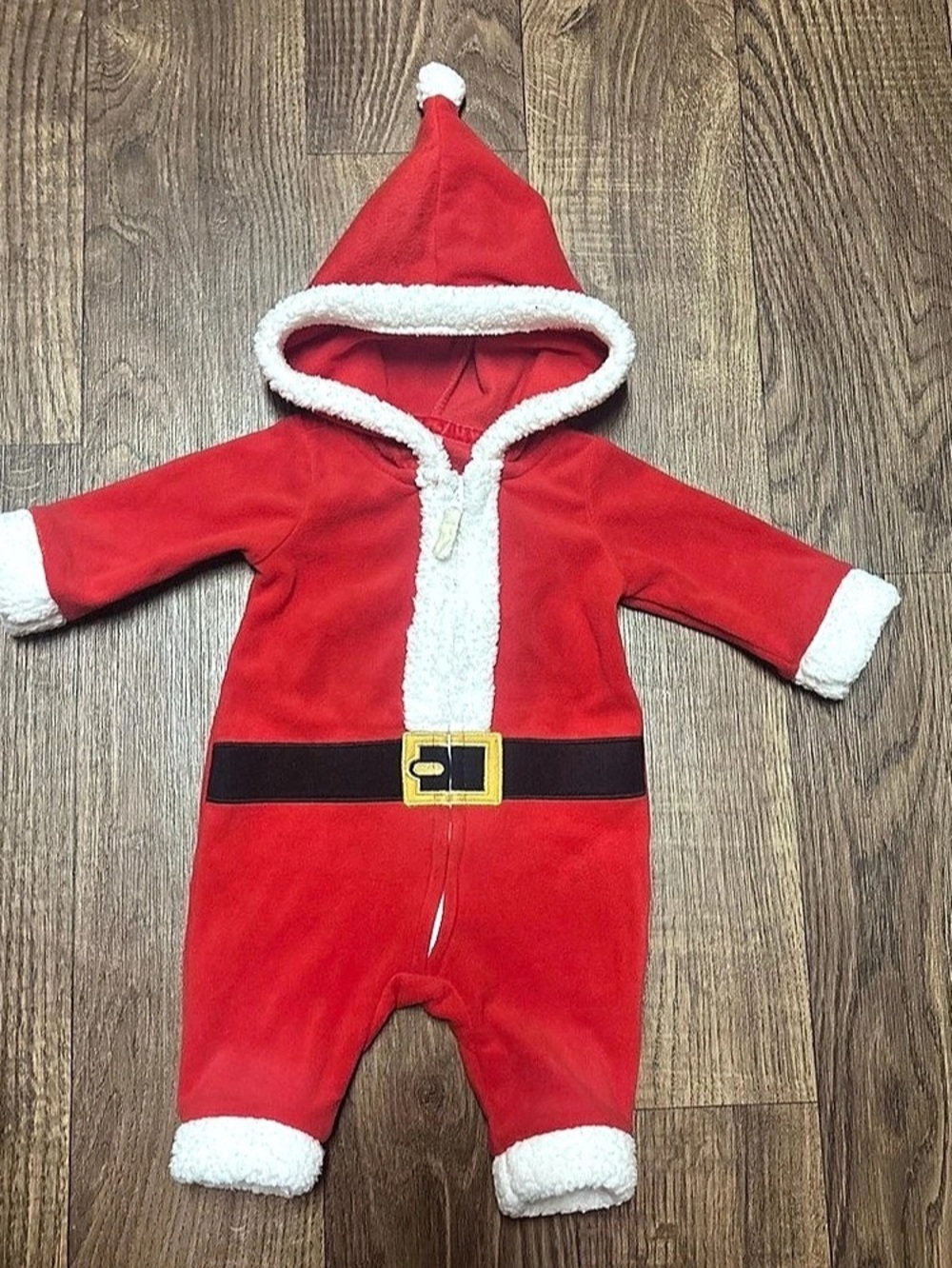 Carter's Santa Fleece Hooded Jumpsuit Red & White Baby 1B